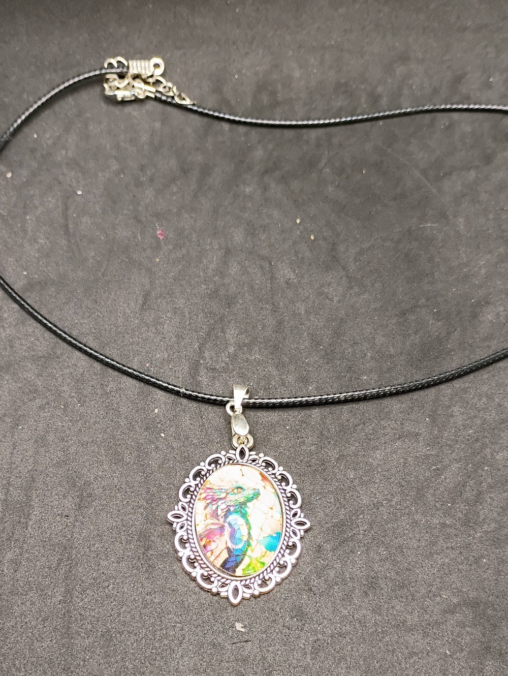 Hand Crafted Silver Filigree Oval Necklace with Multicolored Insert